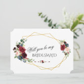 Merlot Navy Blue Floral... ben je mijn Bridesmaid. Kaart (Staand voorkant)