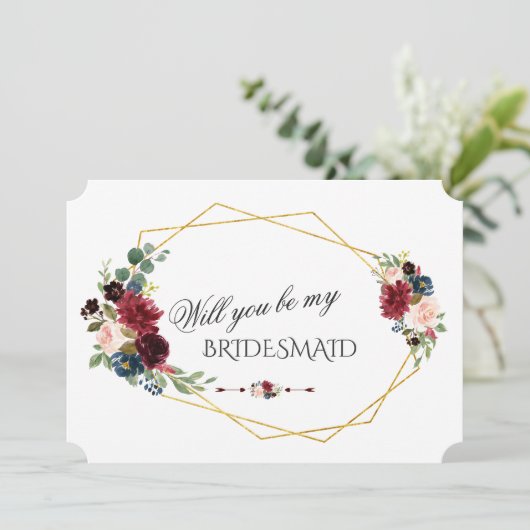 Merlot Navy Blue Floral... ben je mijn Bridesmaid. Kaart (Staand voorkant)