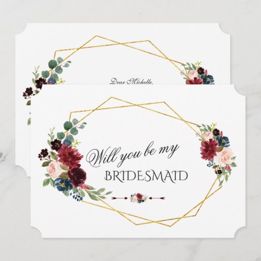 Merlot Navy Blue Floral... ben je mijn Bridesmaid. Kaart (Voorkant / Achterkant)