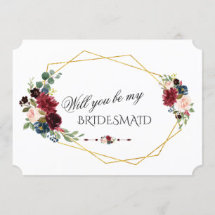 Merlot Navy Blue Floral... ben je mijn Bridesmaid. Kaart