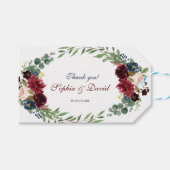 Merlot Navy Blue Floral Bloom Wedding Cadeaulabel (Voorkant (Horizontaal))