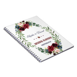 Merlot Navy Blue Floral Bloom Wedding Planner Notitieboek