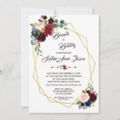 Merlot Navy Blue Floral Gold Lijst Vrijgezellenfee Kaart (Voorkant)