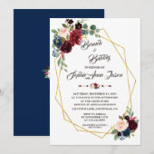 Merlot Navy Blue Floral Gold Lijst Vrijgezellenfee Kaart (Voorkant / Achterkant)