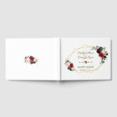 Merlot Navy Blue Floral Gold Lijst Wedding Gastenboek (Volledig)