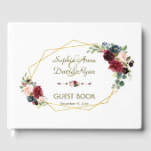 Merlot Navy Blue Floral Gold Lijst Wedding Gastenboek (Voorkant)