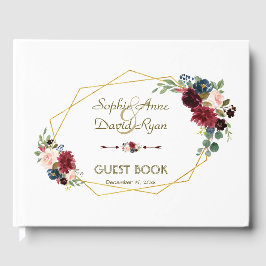 Merlot Navy Blue Floral Gold Lijst Wedding Gastenboek