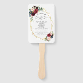 Merlot Navy Blue Floral Gold Lijst Wedding Program Handwaaier