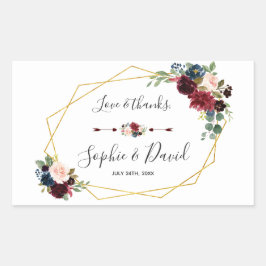 Merlot Navy Blue Floral Gold Lijst Wedding Rechthoekige Sticker