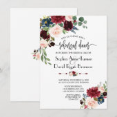Merlot Navy Floral Handwriting Rehearsal Dinner Kaart (Voorkant / Achterkant)