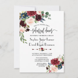Merlot Navy Floral Handwriting Rehearsal Dinner Kaart