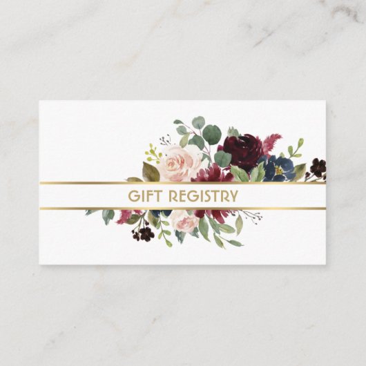 Merlot & Navy Floral Wedding Event Gift Registry Informatiekaartje (Achterkant)