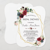 Merlot Navyblauw Bloemengoud Diamanten Bruiloftsfe Kaart (Voorkant / Achterkant)