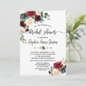 Merlot Navyblauw Bloemig Handschrift Bruiloft Fees Kaart (Staand voorkant)