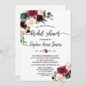 Merlot Navyblauw Bloemig Handschrift Bruiloft Fees Kaart (Voorkant / Achterkant)