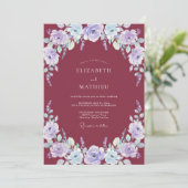 Merlot Periwinkle Krans Bruiloft Kaart (Staand voorkant)