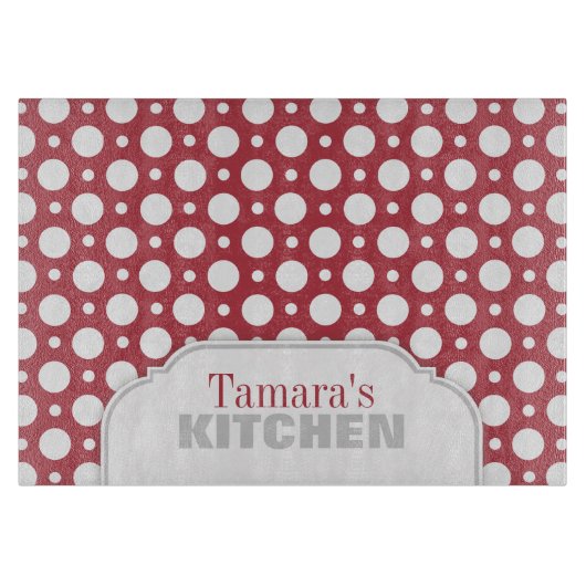 Merlot Polka Dot Personalized Glass Cutting Board Snijplank (Voorkant)