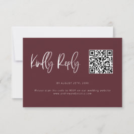 Merlot Red Modern Minimalist Wedding QR Code RSVP Kaartje