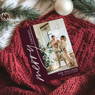 Merlot Red Moderne Foto Kerstmis Feestdagenkaart