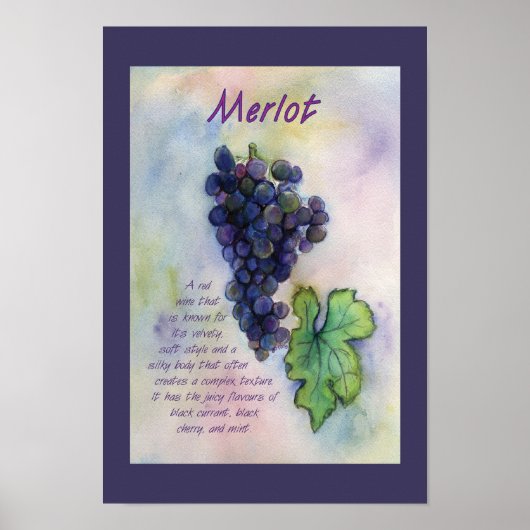 Merlot Red Wine Grapes Art Poster Print (Voorkant)