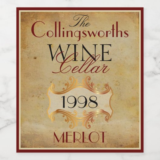 Merlot Rode Wijn Flesje Label Gepersonaliseerd Etiket (Enkel label)