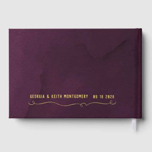 Merlot Waterverf Gold Script Elegant Wedding Gastenboek (Achterkant)