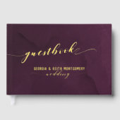 Merlot Waterverf Gold Script Elegant Wedding Gastenboek (Voorkant)