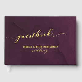 Merlot Waterverf Gold Script Elegant Wedding Gastenboek
