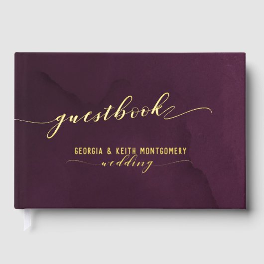 Merlot Waterverf Gold Script Elegant Wedding Gastenboek (Voorkant)