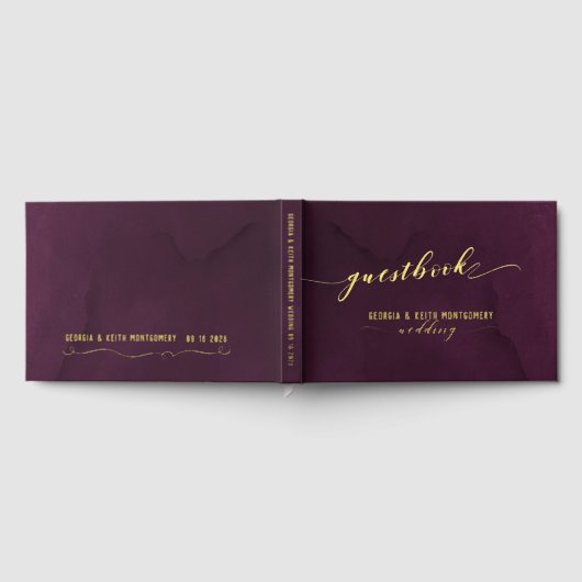 Merlot Waterverf Gold Script Elegant Wedding Gastenboek (Volledig)