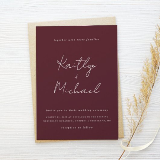 Merlot Wedding Burgundy Modern Handwriting Kaart