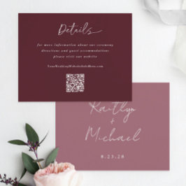 Merlot Wedding Modern Handschrift Details QR Code Informatiekaartje