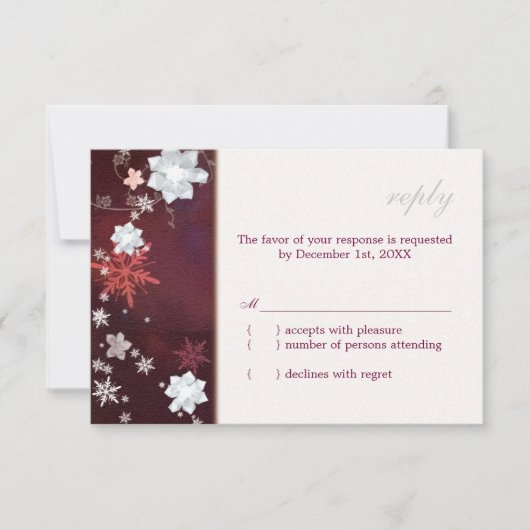 Merlot & White Floral Winter Wedding RSVP (Voorkant)