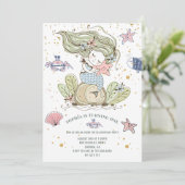 Mermaid 1st Birthday Green Invitation Kaart (Staand voorkant)
