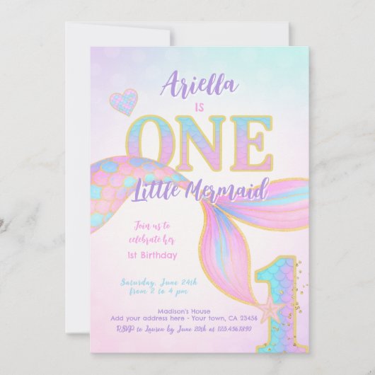 Mermaid 1st Birthday Kaart (Voorkant)