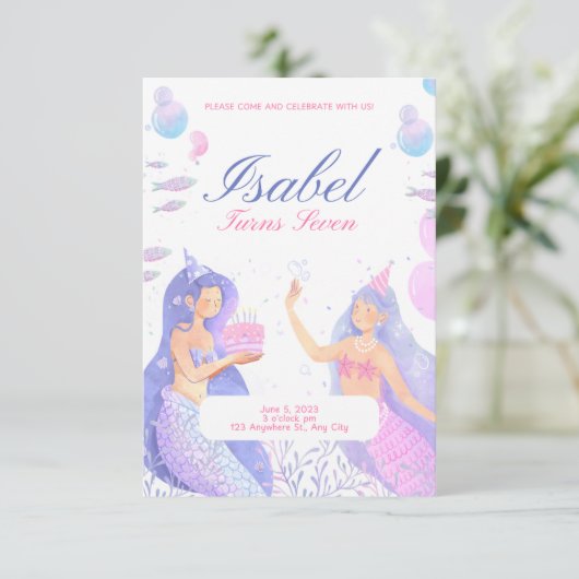 Mermaid 1st Birthday Kaart (Staand voorkant)