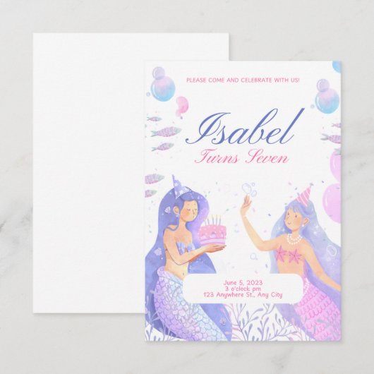 Mermaid 1st Birthday Kaart (Voorkant / Achterkant)