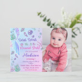 Mermaid 1st Birthday ONEder Zee Party Kaart (Staand voorkant)