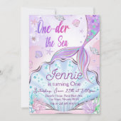 Mermaid 1st Birthday ONEder Zee Party Kaart (Voorkant)
