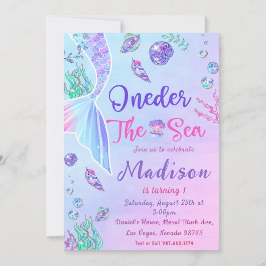 Mermaid 1st Birthday ONEder Zee Party Kaart (Voorkant)