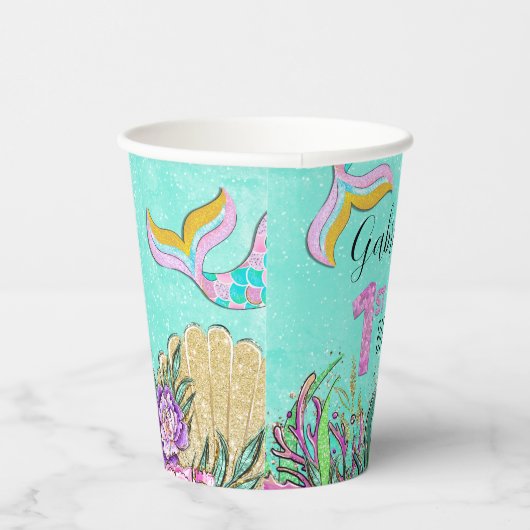 Mermaid 1st Birthday Papieren Bekers (Rechts)
