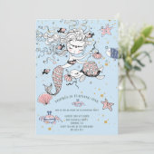 Mermaid 1st Birthday Party Blue Invitation Kaart (Staand voorkant)