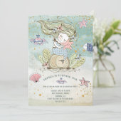 Mermaid 1st Birthday Party Kaart (Staand voorkant)