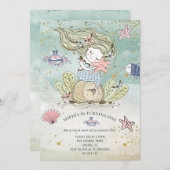 Mermaid 1st Birthday Party Kaart (Voorkant / Achterkant)