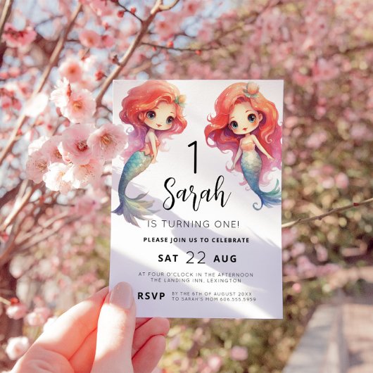 Mermaid 1st Birthday Party Kaart