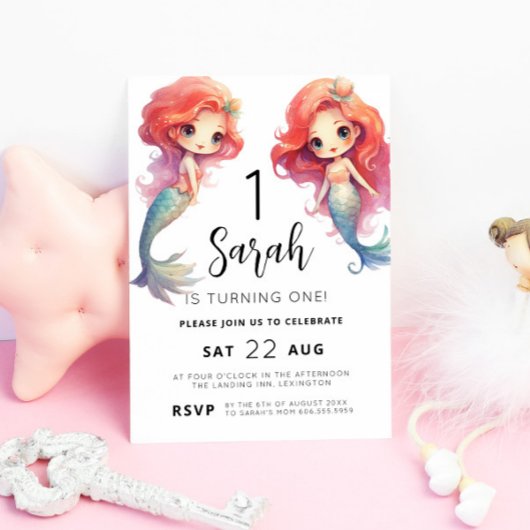 Mermaid 1st Birthday Party Kaart