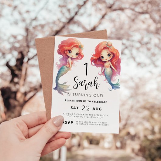 Mermaid 1st Birthday Party Kaart