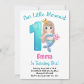 Mermaid 1st Birthday Party Kaart (Voorkant)