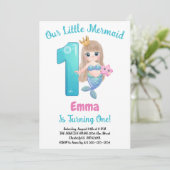 Mermaid 1st Birthday Party Kaart (Staand voorkant)