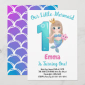 Mermaid 1st Birthday Party Kaart (Voorkant / Achterkant)